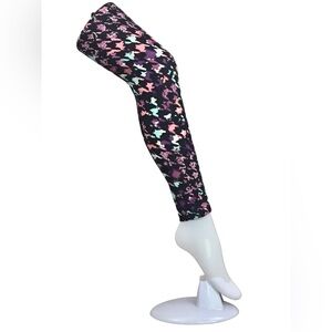 OS Multicolor Houndstooth Floral Patterned Leggings